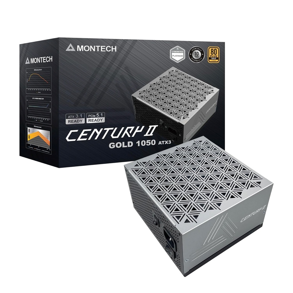 [NS030725] Montech Century II 80 PLUS GOLD & Cybenetics Platinum Fully Modular ATX 3.1 PCIe 5.1,1050W Power Supply
