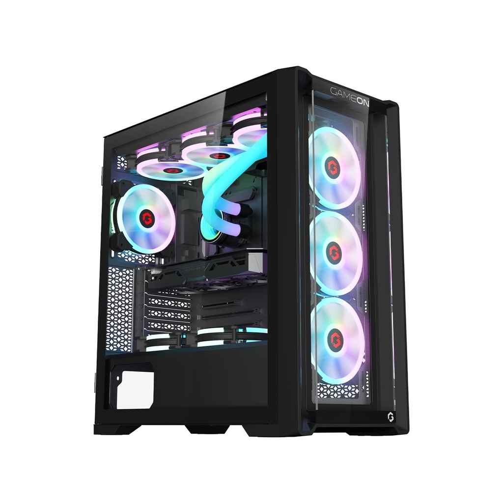 [NS016109] GameOn Vortex Mid Night Series Mid Tower Two Panel Front & Left Side Tempered Glass Case With 4 RGB Fan - Black