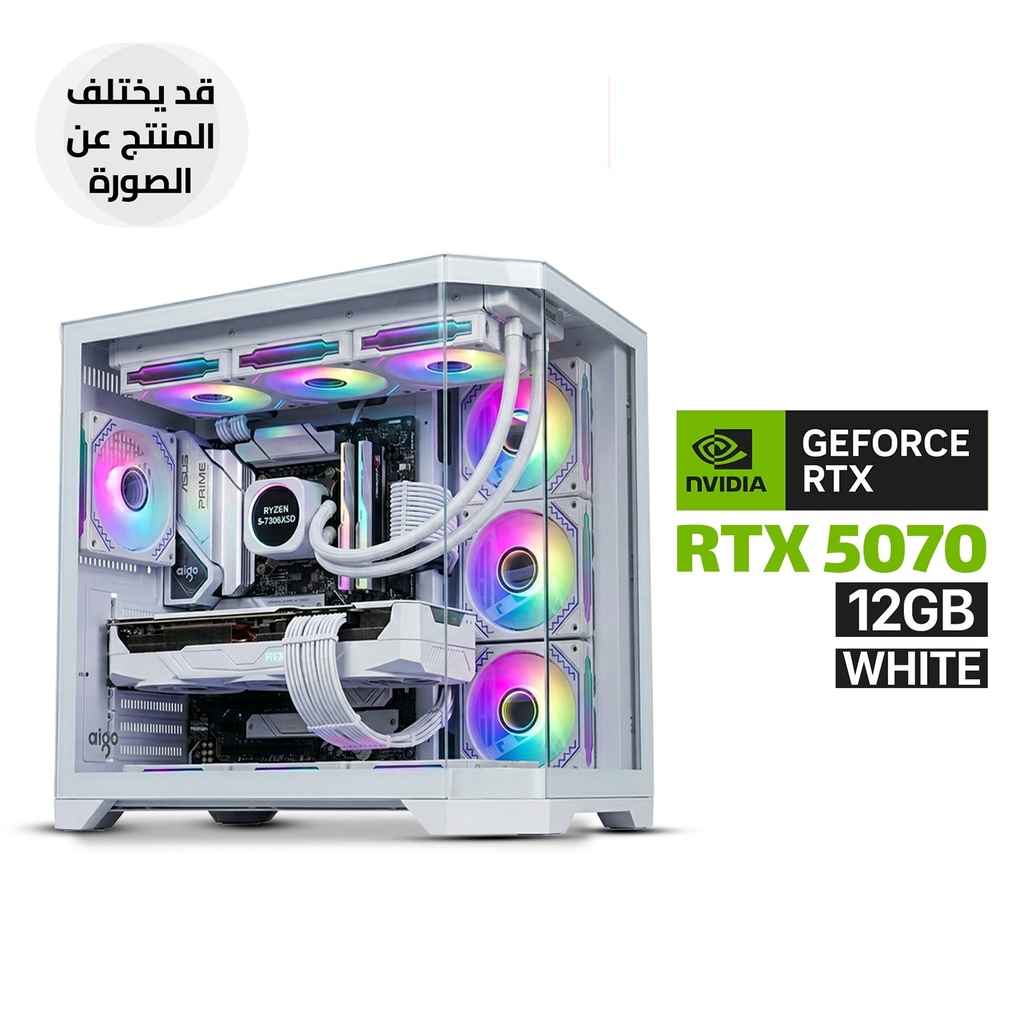 Gaming PC AMD RYZEN 5-7500X3D Processor, ASUS PRIME B850 Motherboard, 32GB DDR5 RAM (6000), 1TB SSD M.2 NVMe, RTX 5070 12GB VGA White, L360 Liquid Cooler White, 750 WATT GOLD PSU, DarkFlash Aigo FT418 Pro White Case 7x RGB Fans, Windows 11 Pro (License)