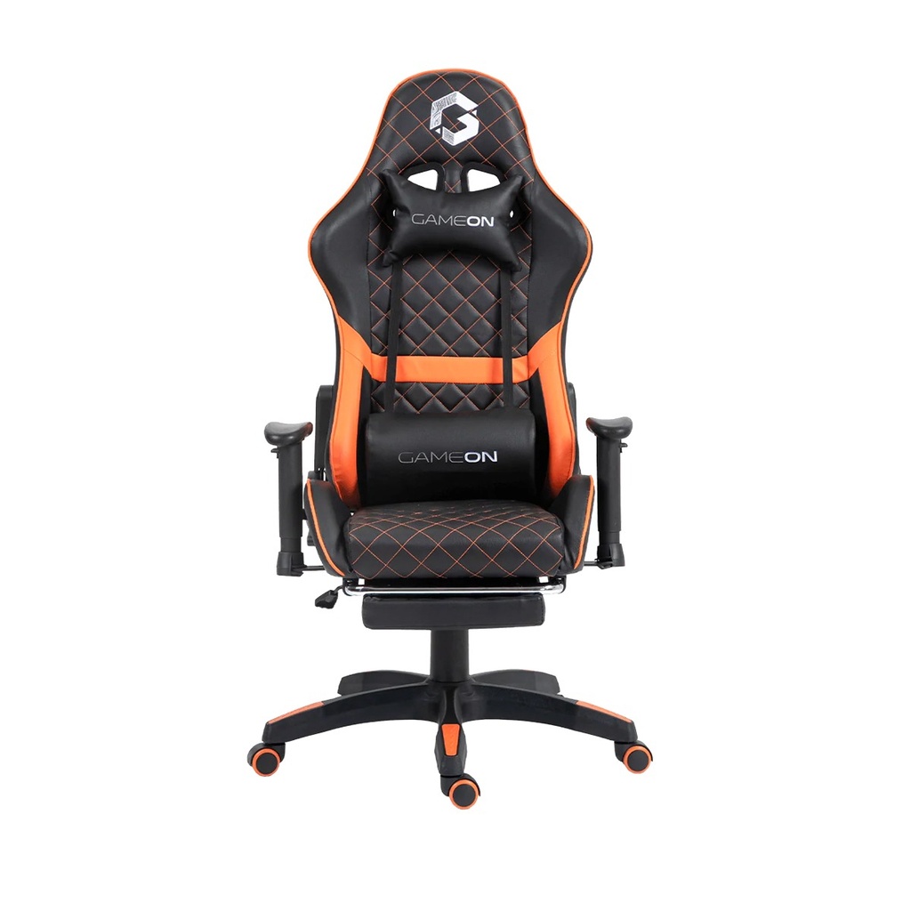 [NS030066] GAMEON Gaming Chair Durable and luxurious PVC+PU leather, Adjustable 2D Armrest & Foot Rest - Orange/Black