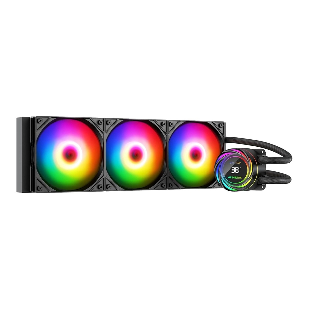 Tortox Nivora Vibe 360 ARGB Liquid CPU Cooler, Triple 120mm PWM Fans, Compatible with Intel LGA18xx/1700/1200/115x & AMD AM5/AM4 - Black