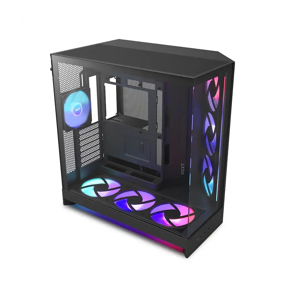 [NS031527] NZXT H9 Flow RGB+ Large Dual-Chamber ATX Mid-Tower Airflow Two Panel Front & Left Side Tempered Glass Case with 7 RGB Fans-Black
