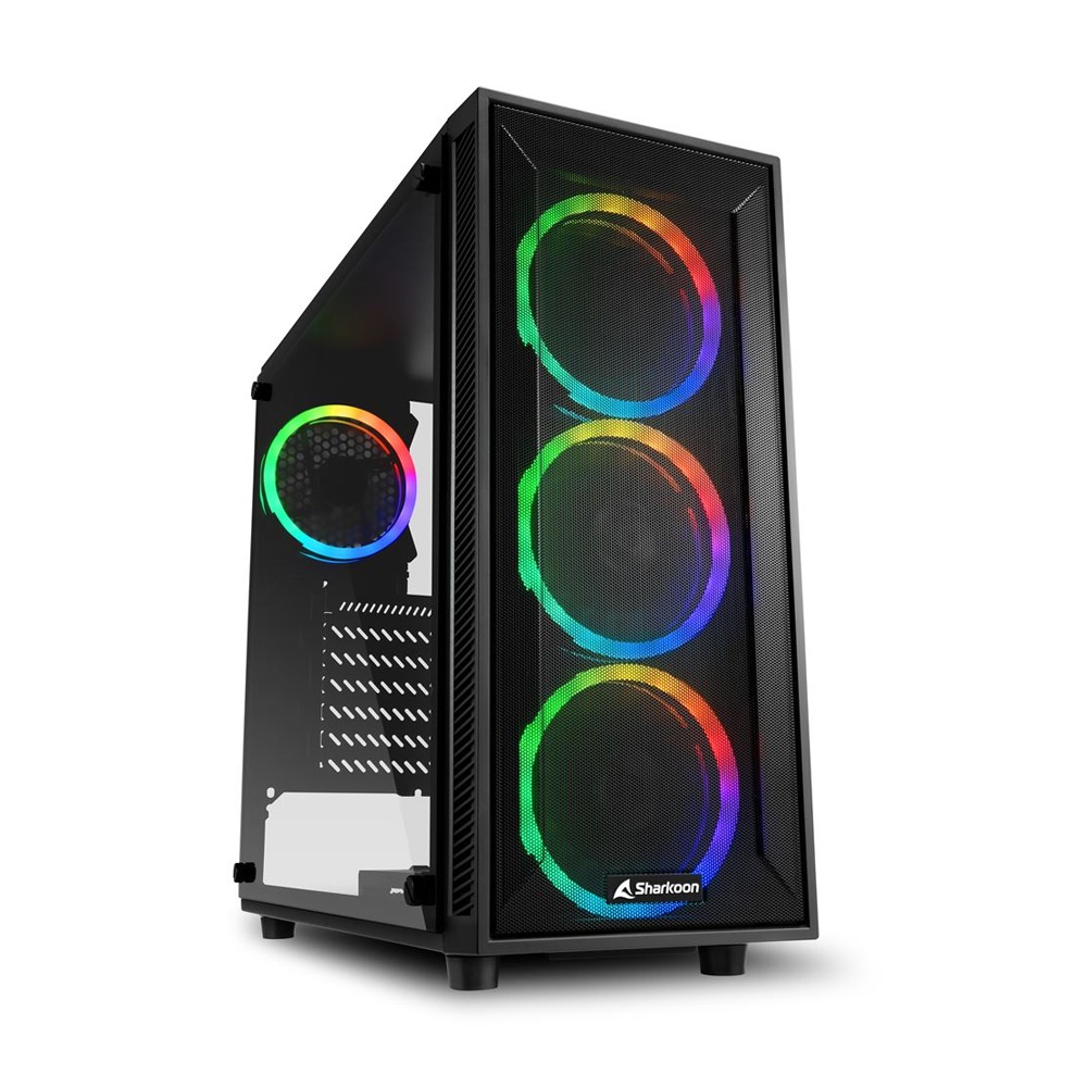 Sharkoon TG4M ATX Mid Tower Tempered Glass Side Panel Case With 4 RGB Fans - Black