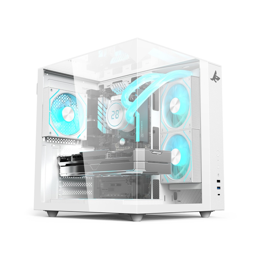 [NS028504] Sharx Profin GX500 ATX Tower Three Panel Front,Top & Left Side Tempered Glass Case with 5 RGB Fans - White
