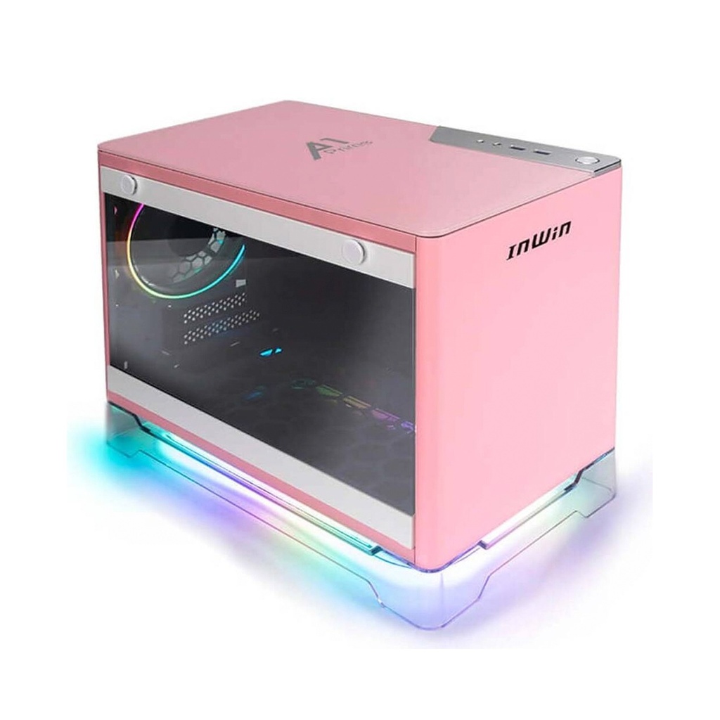 InWin A1 Prime Mini-ITX Computer Case 2x Sirius Loop ASP120 Fans SECC Tempered Glass Aluminium Plexiglass Materials GPU 750W PSU -Pink