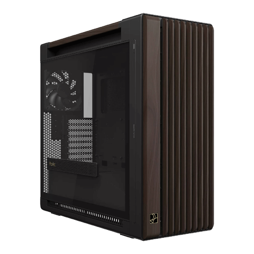 Asus ProArt PA602 Wood Edition Tempered Glass Panel, 2x 200mm & 1x 140mm Pre-Installed Fans Case - Brown
