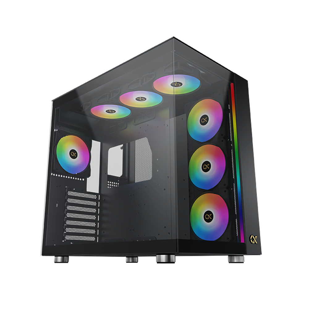 [NS013994] Xigmatek Aqua Ulta Air Mid Tower ATX Front Side & Left Side Tempered Glass Panel Case with 7 ARGB Fans - Black