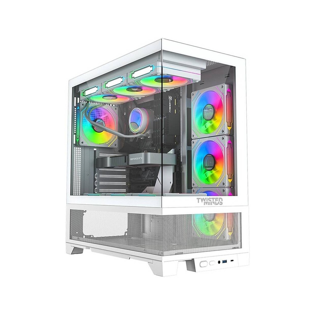 [NS013865] Twisted Minds Phantek-07 Mid Tower Two Panel Front & Left Side Tempered Glass Case with 7 RGB Fans - White