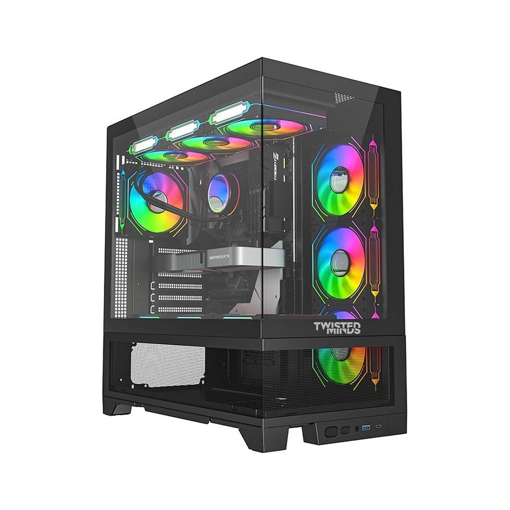 [NS013864] Twisted Minds Phantek-07 Mid Tower Two Panel Front & Left Side Tempered Glass Case with 7 RGB Fans - Black