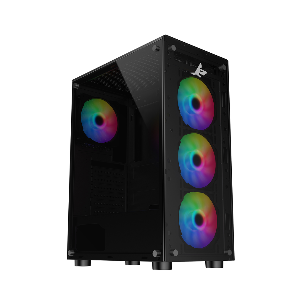 [NS015486] Sharx Zephyr Mid Tower Two Panel Front & Left Side Tempered Glass Case with 4 RGB Fans - Black