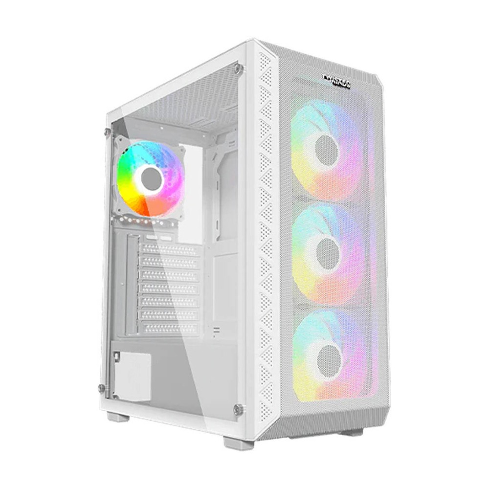 Twisted Minds 03 Apex Mid Tower Left Side Tempered Glass Panel Case With 3 RGB Fans - White