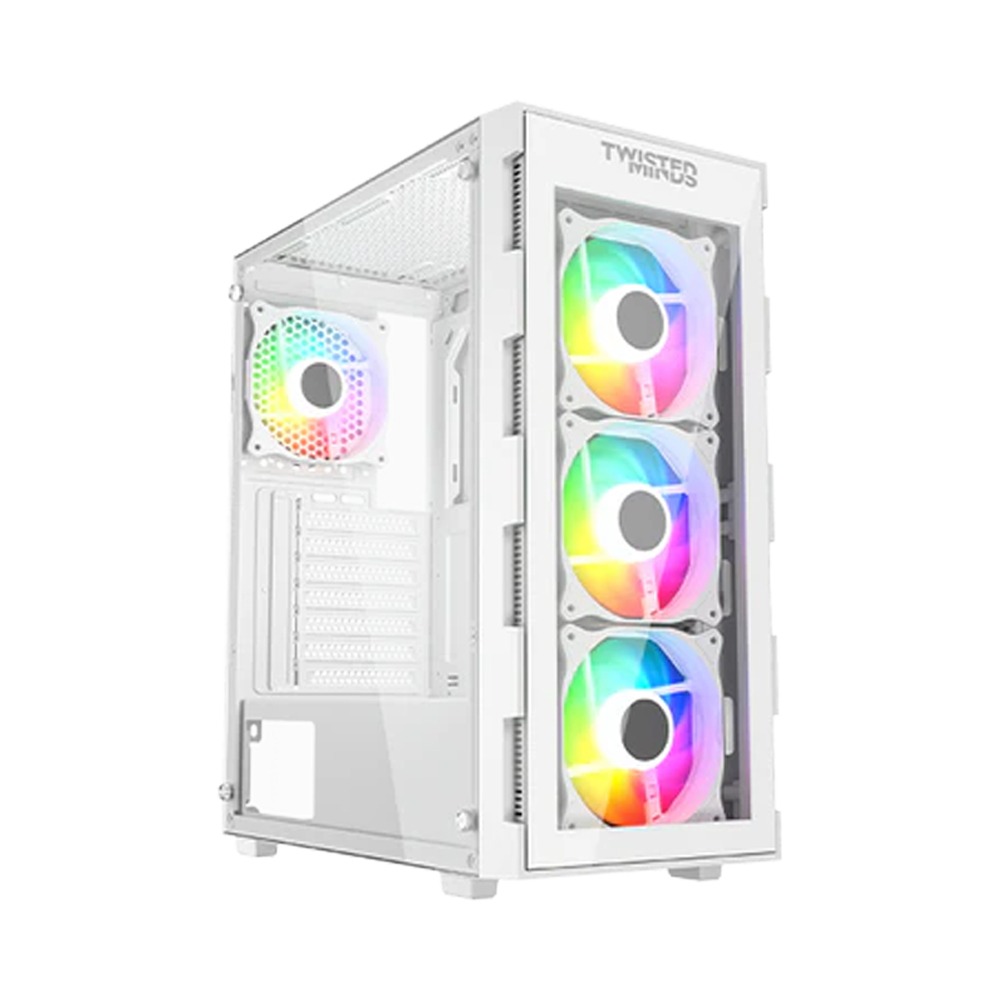 [NS016272] Twisted Minds Titan Mid-Tower Two Panel Front & Left Side Tempered Glass Case with 3 RGB Fans - White
