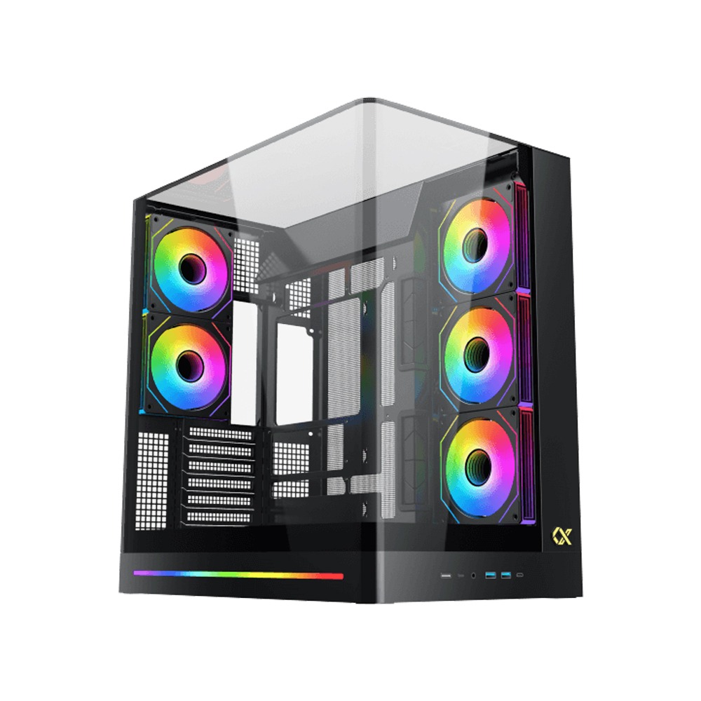 Xigmatek Pano II ATX Three Panel Front Top & Left Side Tempered Glass Case With 8 ARGB Fans - Black