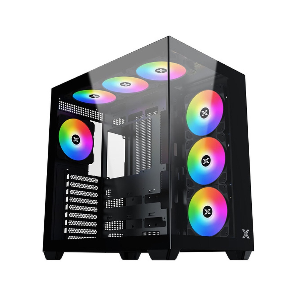 [NS028438] Xigmatek Aqua V Air Mid Tower Front Side & Left Side Tempered Glass Panel Case with 7 RGB Fans - Black