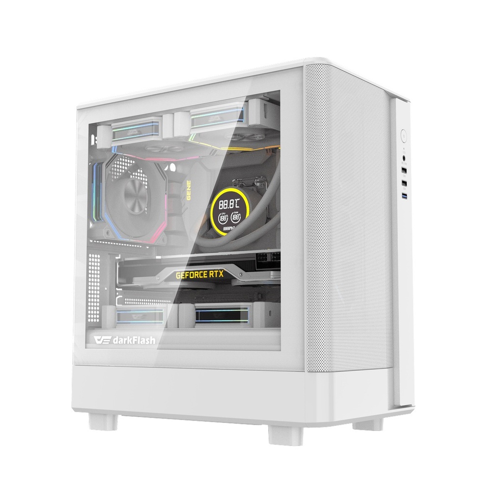 Darkflash DB330M M-ATX Fornt & Left Side Tempered Glass Panel Case With 3 ARGB Fans - White
