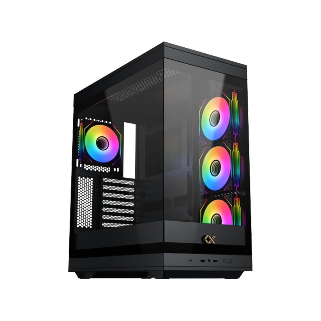 [NS026803] Xigmatek META ATX Mid Tower Case Front Side & Left Side Tempered Glass Panel with 4 ARGB Fans - Black