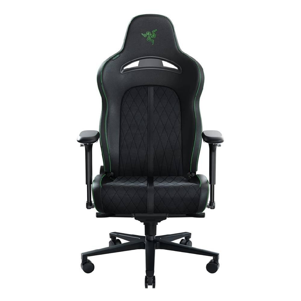 Razer Enki Pro Gaming Chair Integrated Lumbar Support Leather Foam Padding Head Cushion Height Adjustable-Green/Black