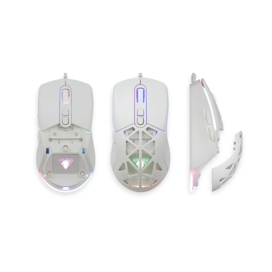 [JGW2N] JEDEL GM1390 Wired RGB Honeycomb Gaming Mouse (Black/White) (أبيض)