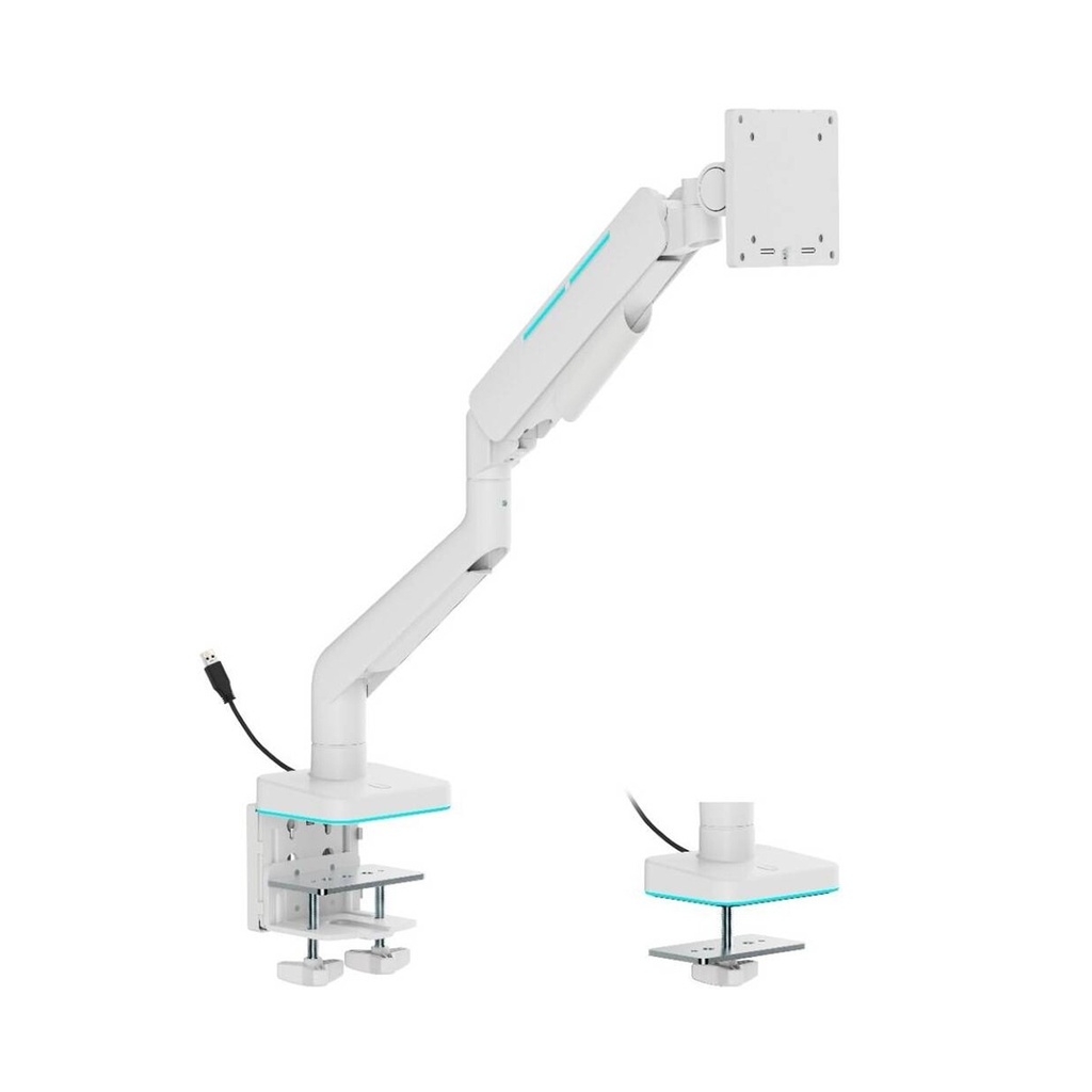 Gamertek Pivot Single RGB Monitor Arm, (Fit Screen Size 17" - 49") - White