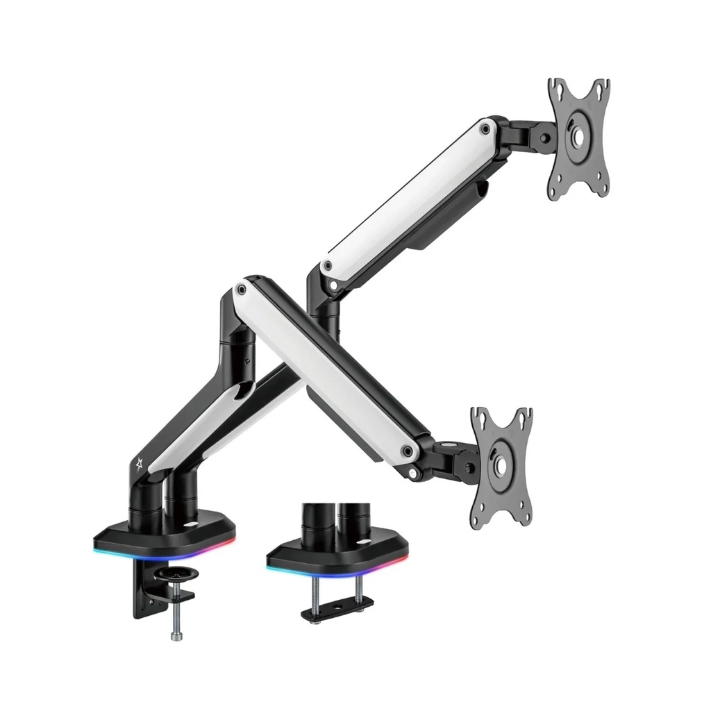 [SA-MS02] Sades APEP Dual Monitor Arm RGB Screen Rotation Vesa Compatible - Black & white (Fit Screen Size 17" - 32" Flat/Curved)