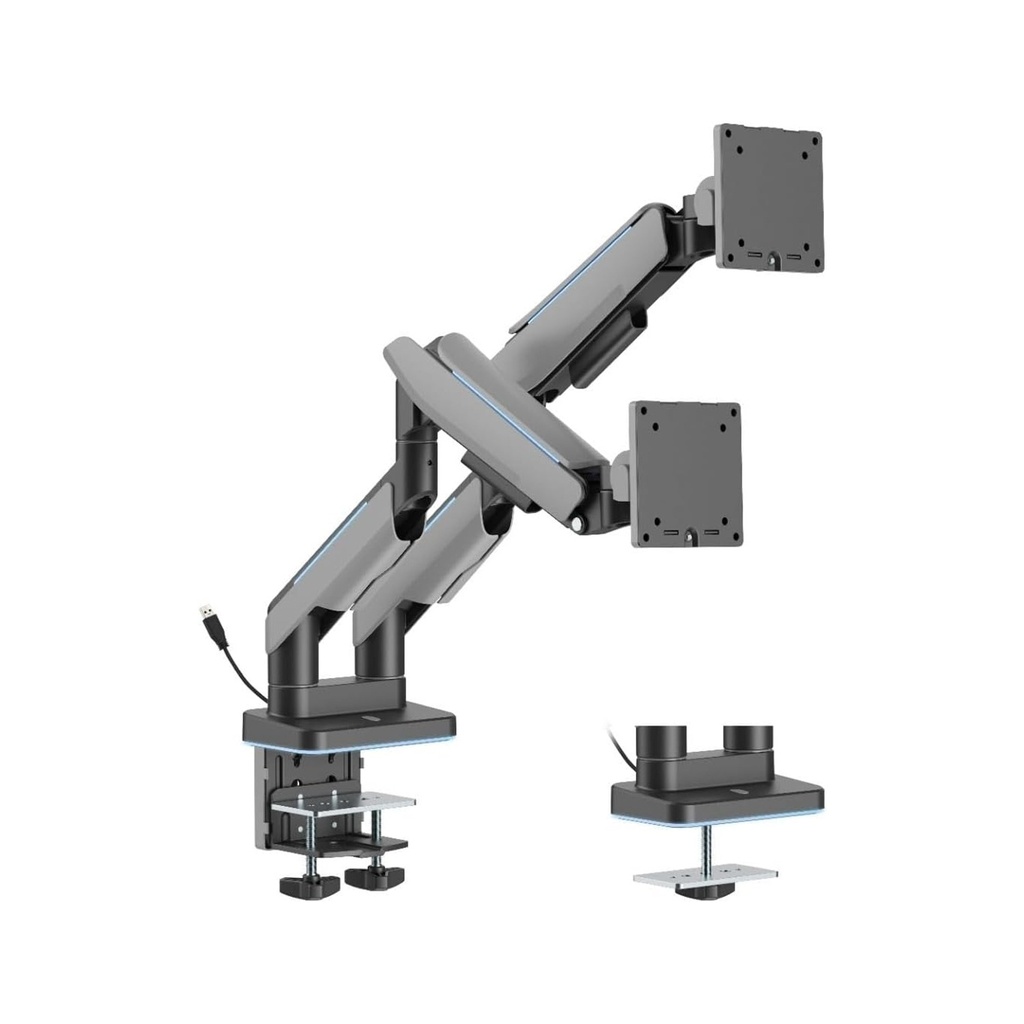 Gamertek Pivot Dual RGB Monitor Arm, (Fit Screen Size 17" - 35") - Black