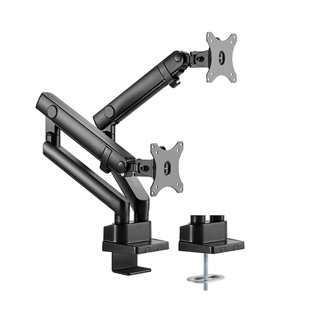 Silver Stone Dual Monitor Arm With Mechanical Spring Design And Versatile Adjustability (17'' to 32'')