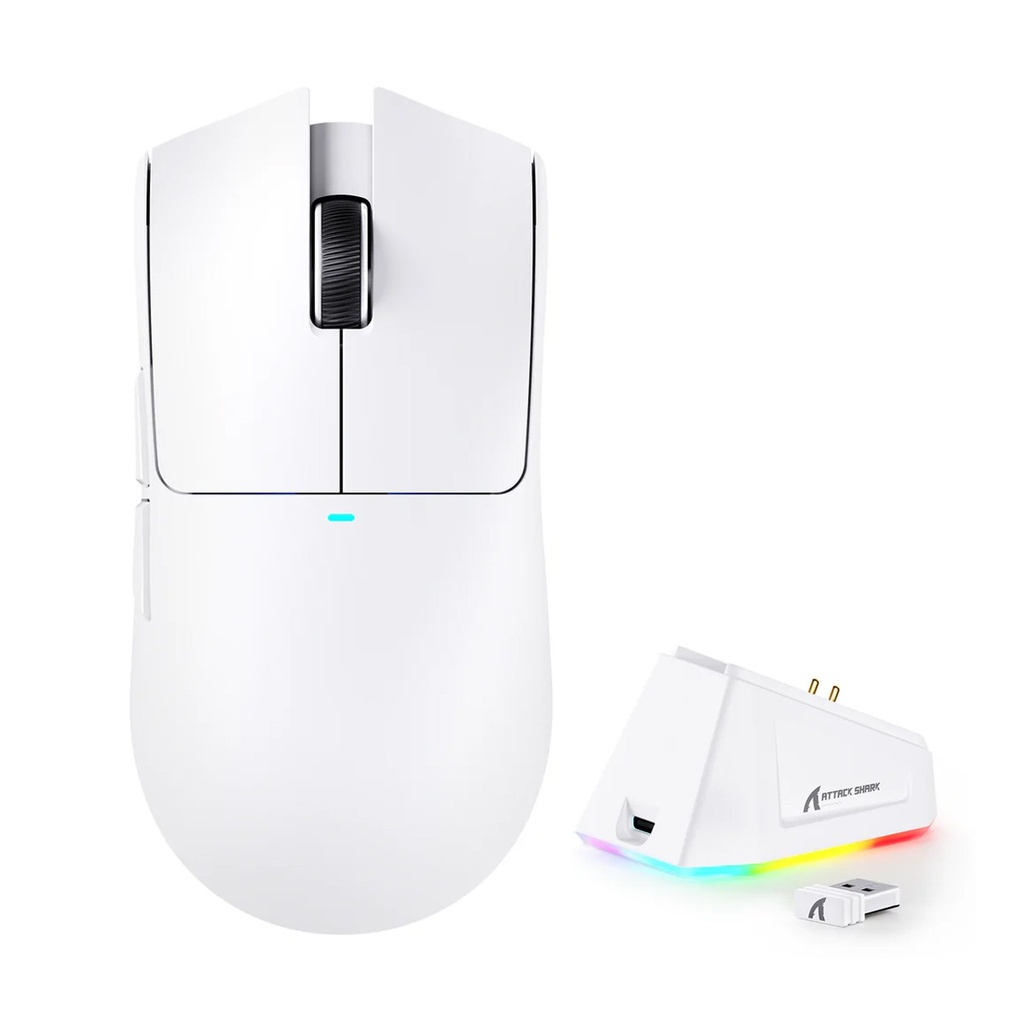 Attack Shark X11 Tri-Mode-Wired/2.4G/B, 22000 DPI, 5 Programmable Buttons With RGB Charging Dock - White