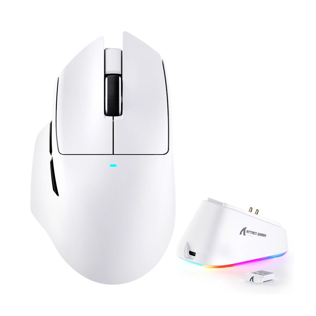 [V6-WHITE] Attack Shark V6 Tri-Mode Connection 800-25000DPI, 1K Polling Rate with Magnetic Charging Dock - White