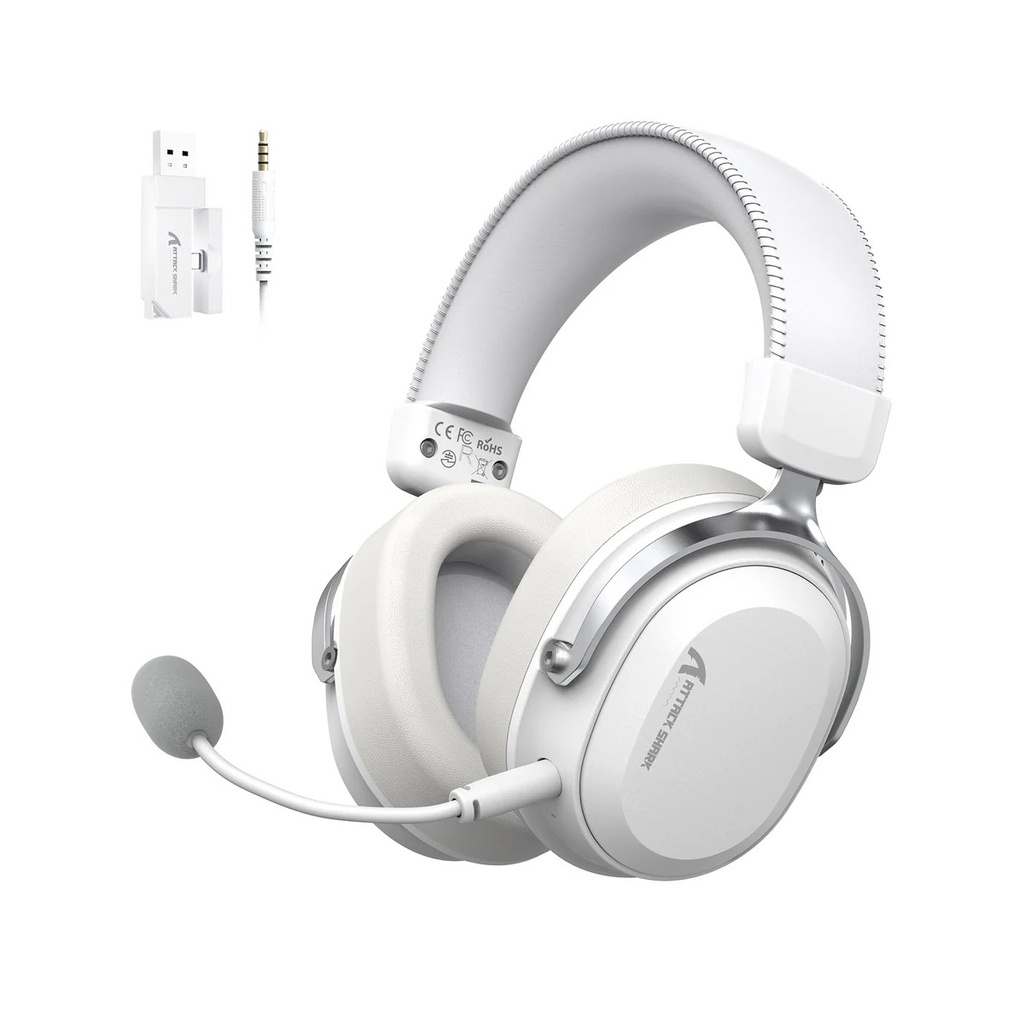 [L30PRO-WHITE] Attack Shark L30 Pro Wired+2.4G & BT Tri-Mode Gaming Headset, Omnidirectional Microphone Wireless Range Upto 10 Meter - White & Silver