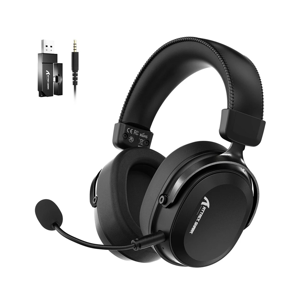 [L30PRO-BLACK] Attack Shark L30 Pro Wired+2.4G & BT Tri-Mode Gaming Headset, Omnidirectional Microphone Call ENC Wireless Range Upto 10 Meter - Black