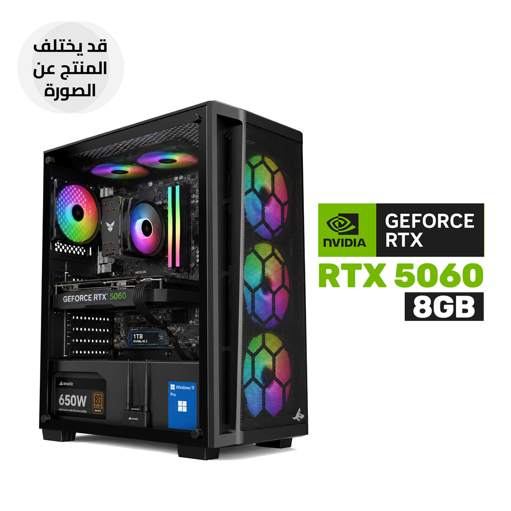 [R-200-CGPC2] Gaming PC i5-14400F Processor, H610 D5 Motherboard, 16GB RAM DDR5, 1TB SSD NVME, RTX 5060 8GB VGA, 650 WATT PSU, Sharx Razorfin ATX Mid Tower Case 4X Fans, USB Wi-Fi Adapter, Windows 11 Pro (License)