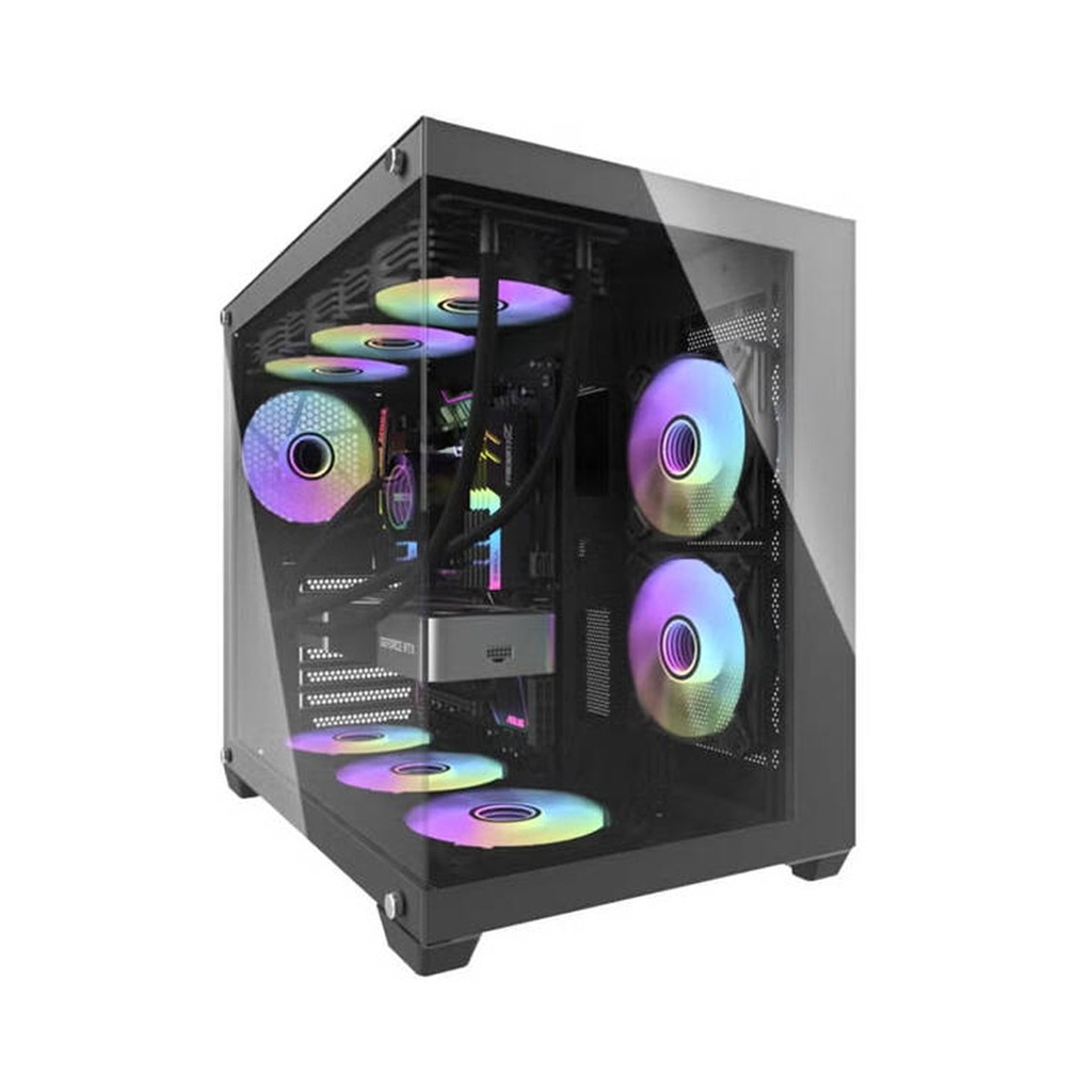DarkFlash Aigo C285P V2 Mid Tower Two Panel Front & Left Side Tempered Glass Case with 7 ARGB Fans - Black
