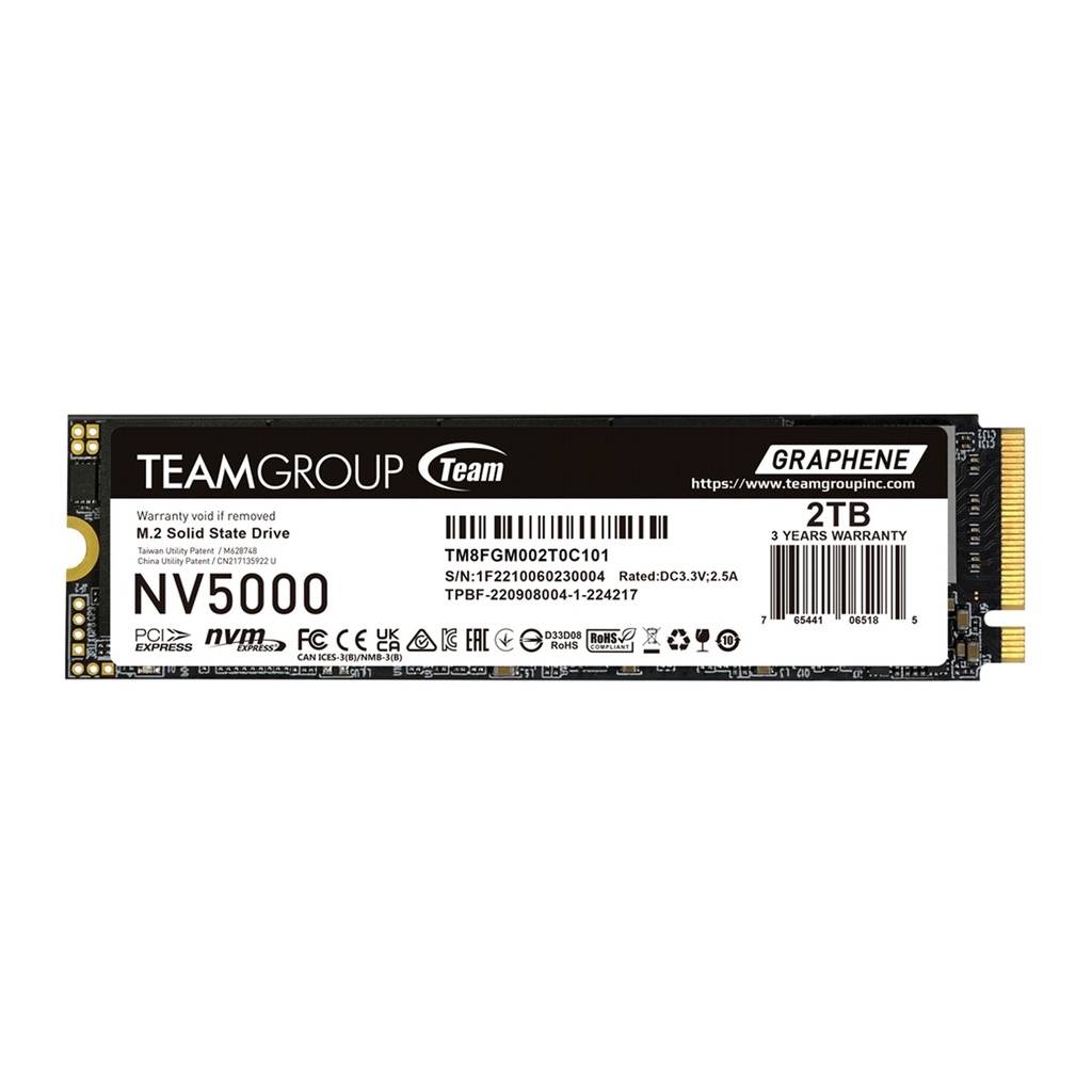 [TM8FGM002T0C101] Team Group NV5000 M.2 2280 1TB PCIe 4.0 x4 with NVMe 2TB SSD Read/Write Speed up to 5000 / 3000MB/s