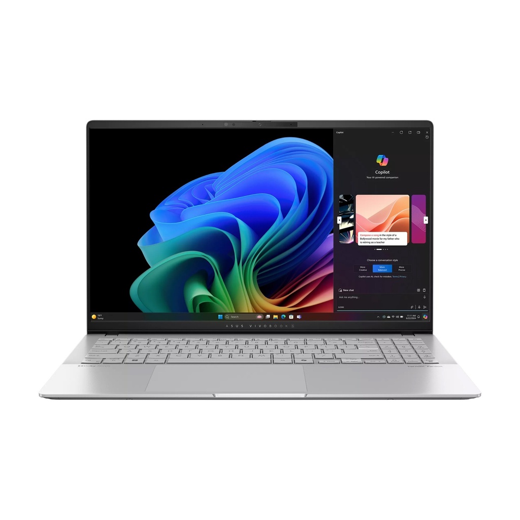 Asus Vivobook S15 S5507QA Laptop, Snapdragon X Plus X1P 42 100 Processor, 16GB RAM, 1TB SSD, Qualcomm Adreno GPU, 15.6" 3K OLED 120Hz Display, Backlit Keyboard, Windows 11 Home - Cool Silver