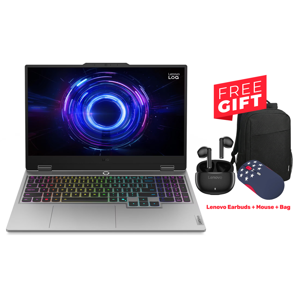 Lenovo Loq 15IRX10 Gaming Laptop, Intel Core i7-13645HX Processor, 16GB DDR5 RAM, 512GB SSD, NVIDIA GeForce RTX 5050 8GB Graphics, 15.6" FHD 144Hz IPS Display, RGB Backlit Keyboard, Windows 11 Pro (License), Luna Grey, (Free Gift Lenovo Earbuds+Mouse+Bag)