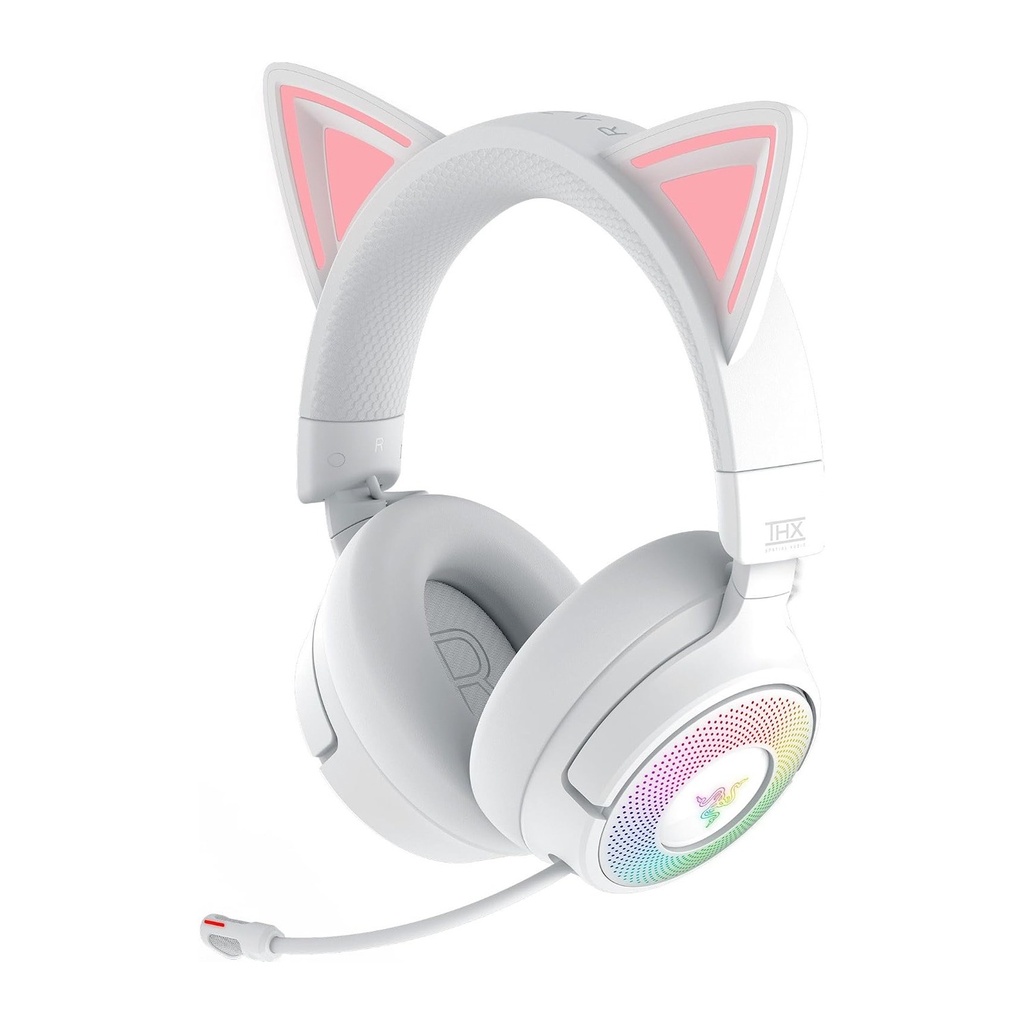 Razer Kraken Kitty V3 Pro RGB Wireless/Bluetooth/Wired Gaming Headset, THX Spatial Audio, Reactive Cat Ears,Up to 70hrs Battery- For PC/PS5 - White Edition
