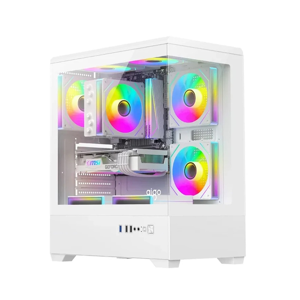 DarkFlash C365 E-ATX Fornt & Left Side Tempered Glass Case With 5 ARGB Fans - White