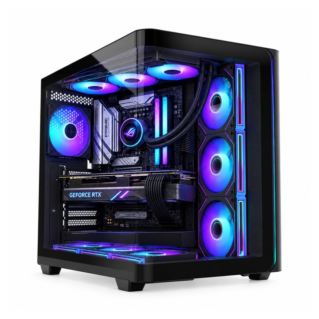 FSP M580 ATX Mid Tower Panoramic Curved Front & Left Side Tempered Glass Case With 4 ARGB Fans - Black