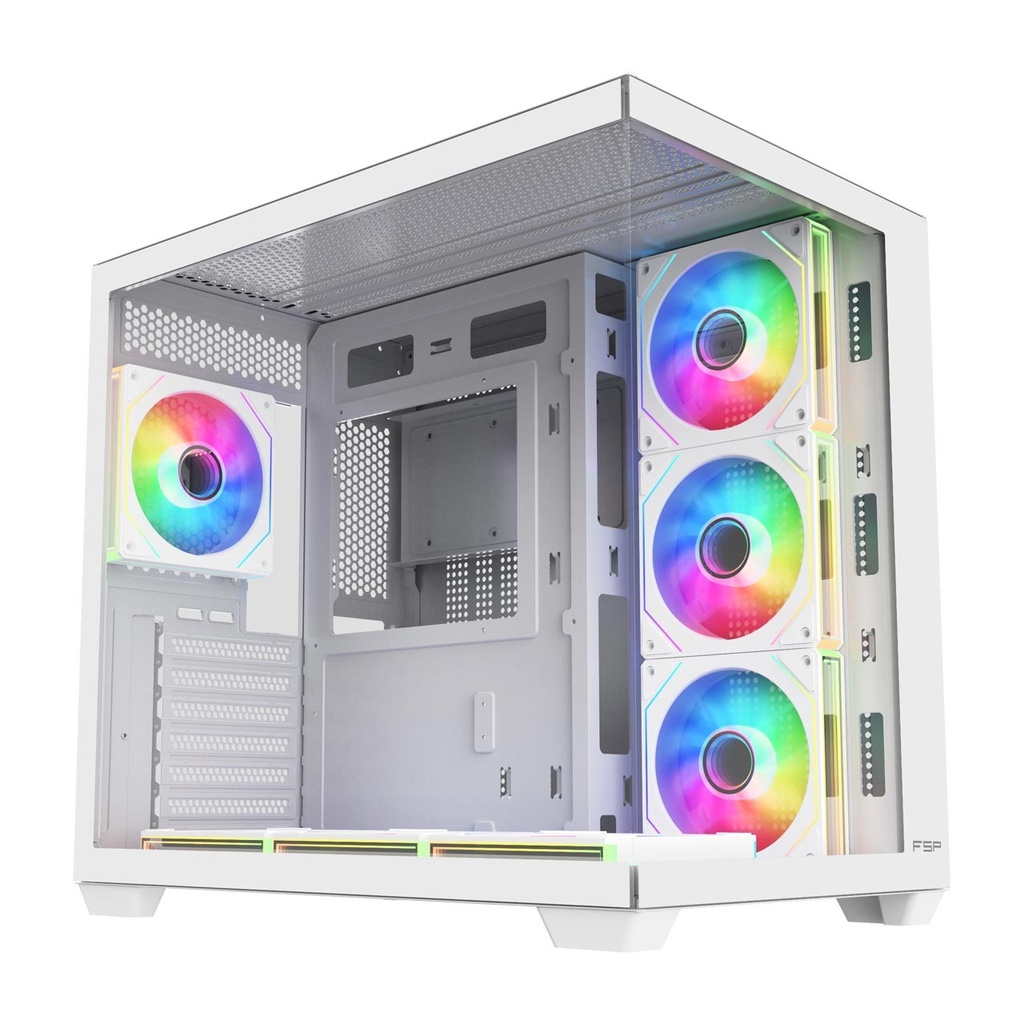 FSP M341 ATX Mid Tower Dual Chamber Front & Left Side Tempered Glass Case With 7 ARGB Fans - White