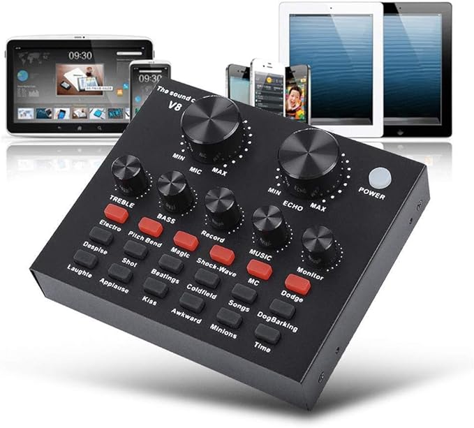 [VSC2U] V8-Live Sound Card, USB External V8 Karaoke Recording Mobile Audio Mixer, Audio Live Broadcast KTV Sound Card for Live Broadcast, K Songs, Recording, Voice Chatting (Used)