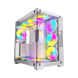 Twisted Minds Bullet-07 Mid Tower Two Panel Front & Left Side Tempered Glass Case with 7 RGB Fans - White